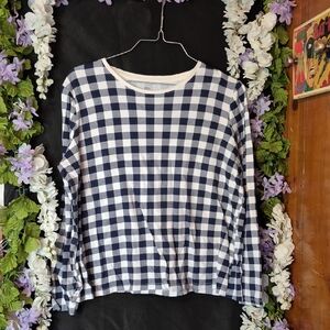Kim Rogers Navy and White Gingham Long-Sleeve Tee